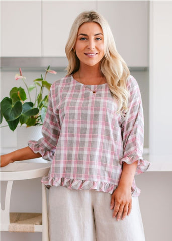 Sally Pink Check Blouse