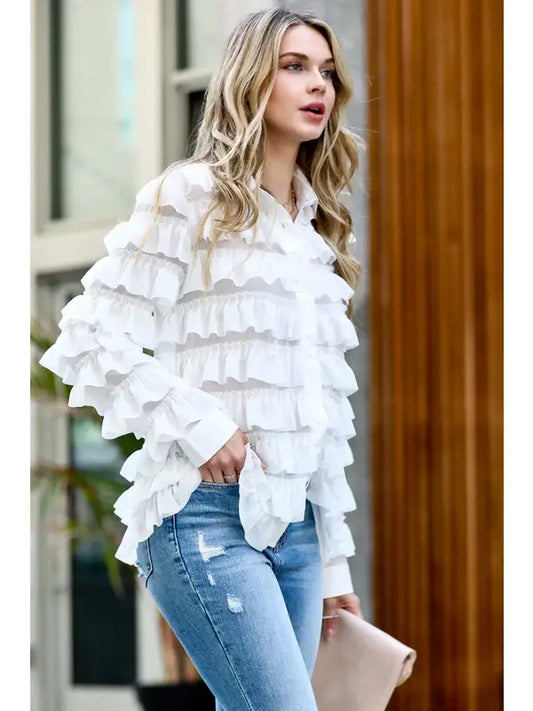Olivia White Ruffle Blouse