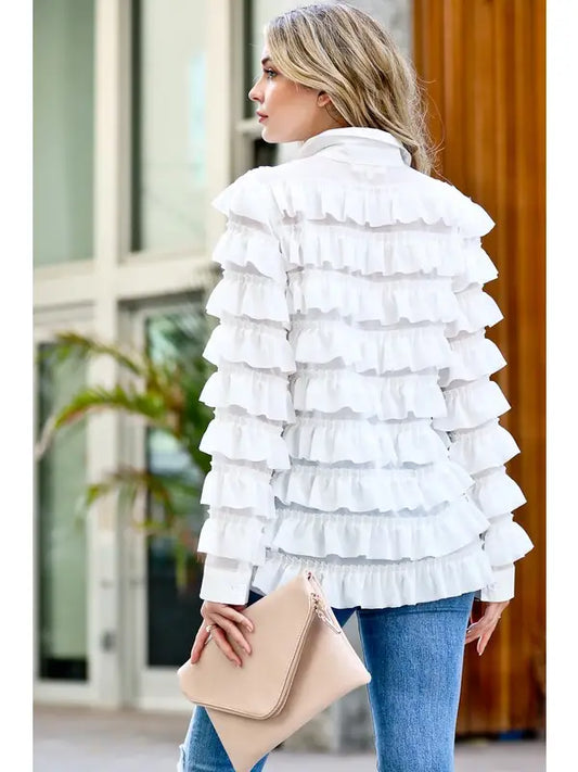 Olivia White Ruffle Blouse